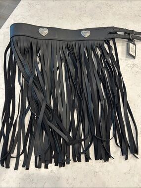 Black Fringe Belt with Heart Studs - Women's Accessory